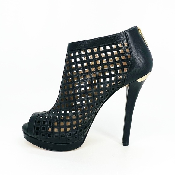 MICHAEL Michael Kors Caged Heels Black Leather Bootie Platform Peep Toe Size 8 - Picture 6 of 11